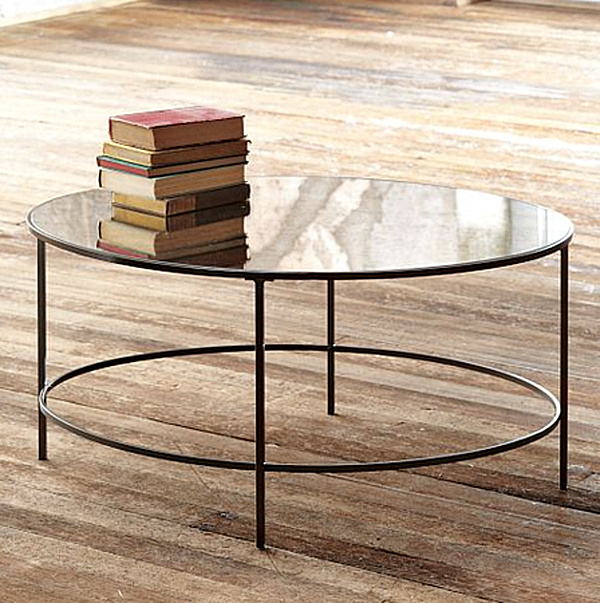 Round Mirrored With Classy Round Mirrored Coffee Table With Cool Wrought Iron Legs To Display Books Stack To Maximize Rustic Home Bedroom  Outstanding Mirrored Furniture For Bedroom Decoration Ideas