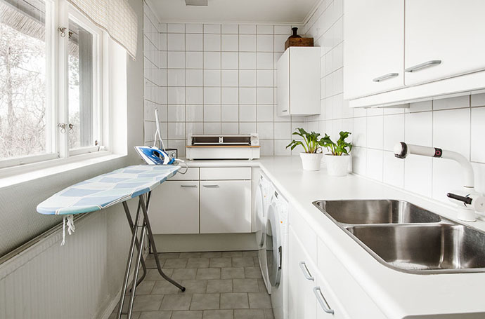 White Painted Room Clever White Painted House Laundry Room Maximized With Iron Board Washing Machine Linen Storage And Sinks Dream Homes  Wonderful Modern Home With Verdant Garden Decorations