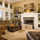 Living Room Sofas Comfort Living Room With Brown Sofas That Fireplace Between Paint Wall And Ottoman Also Showing Nice Position Dream Homes Classic And Wonderful Brown Sofas For Living Rooms With Limited Space