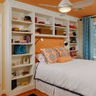 Kids Bedroom Theme Comfortable Kids Bedroom In Orange Theme With Small White Bed Large Bookcase Bed Headboard Ceiling Fan Lighting Bedroom 20 Creative Storage Solutions For Small Bedroom Organization Ideas