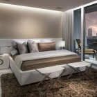 Penthouse Bedroom And Comfy Penthouse Bedroom That White And Taupe Pillows Make Nice The Room That Fur Rug Completed The Decor Bedroom Sleek Bedroom Design In Elegant Modern Home Style