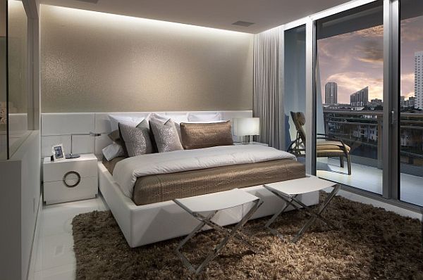 Penthouse Bedroom And Comfy Penthouse Bedroom That White And Taupe Pillows Make Nice The Room That Fur Rug Completed The Decor Bedroom Sleek Bedroom Design In Elegant Modern Home Style