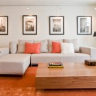 Design Of With Contemporary Design Of Living Room With Cream Sofa Sectional Also Wooden Coffee Table On Orange Carpet Area Decoration Luxury Modern Sectional Sofa For Colorful Interior Design Twists