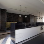 Ball Pendant Black Cool Ball Pendant Lights Above Black And White Kitchen Corner Flashy Black Brick Wall Metallic Staircase In Modern Luff Residence Architecture Astonishing Contemporary Concrete Home With Minimalist Interior Features