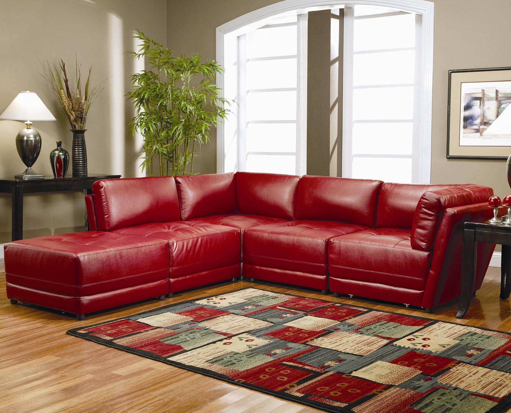 Classic Living Red Cool Classic Living Room With Red Leather Sofa And Light Brown Colored Floor Which Is Made From Wooden Veneer Furniture Outstanding Living Room Furnished With A Red Leather Couch Or Sofa Sets