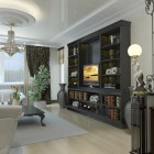 Contemporary Living With Cool Contemporary Living Room Design With Dark Wood TV Cabinet Also Crystal Chandelier Above Wooden Coffee Table Decoration 20 Elegant And Beautiful TV Cabinets Made Of Wooden Material And Elements