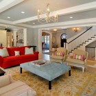 Eclectic Living Completed Cool Eclectic Living Room Layout Completed Red Sofa With Decorative Gray Tufted Living Desk On Yellow Blossom Carpet Decoration 20 Vibrant And Bright Red Sofas For Chic Living Room With Personality