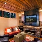 Fireplace Design Living Cool Fireplace Design Ideas In Living Room With Orange Sofa Facing Twin Coffee Table Beside Led TV Dream Homes Modern Fireplace Design Ideas For A Warm Minimalist Decorations