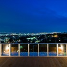Kenji Yanagawa House Cool Kenji Yanagawa Case Study House With Sparkling Town Overlooking Dazzling Outdoor Lights At Patio Wood Floor Transparent Glass Railing Dream Homes Stunning Contemporary Hillside Home With Open Garage Concepts