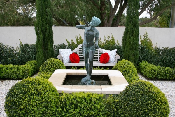 Kid Statue Center Cool Kid Statue Installed On Center Of Raised Pond With Formed Hedgerow To Enhance Home Outdoor Seating Nook Garden 18 Beautiful Garden Decorations To Make Green Corner Environment