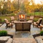 Outdoor Fireplace Cream Cool Outdoor Fireplace Designs With Cream Chairs Design That Surrounded By Planters And Trees Also Decoration Classic Outdoor Fireplace Designs For Impressive Exterior Decoration