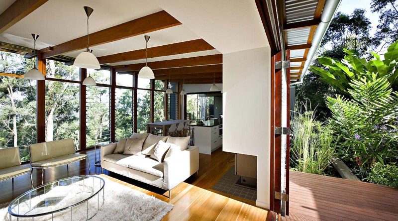 White Interior Contemporary Cool White Interior Design Of Contemporary Living Room Inside Storrs Road Residence Furnished With Light Sofa And Glass Table Decoration Amazing Floating Deck Concept For Luminous Modern House