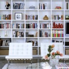White Tufted On Cool White Tufted Twin Lounge On Gray Rug In Modern Living Room Completed Build Your Own Bookcases Design And Glass Coffee Table Furniture Creative Bookcases Arrangements For Making The Small Home Library
