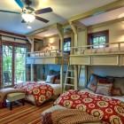 Basement Bedroom Classic Country Basement Bedroom Ideas With Classic Bunk Beds Tribal Curtain Striped Carpet On Wood Floor Sparkling Ceiling Lights Bedroom 20 Creative Basement Bedroom Ideas For Perfect Modern Decorations