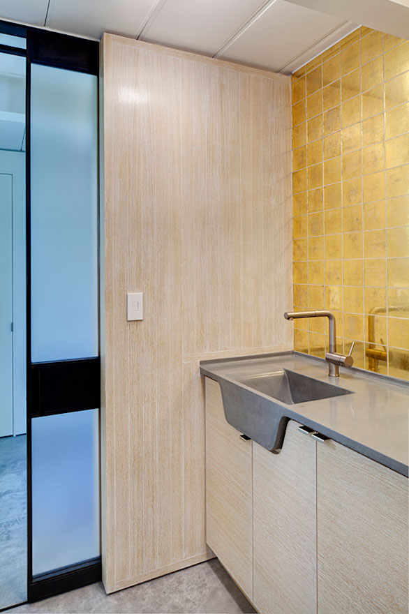 Bathroom In With Cozy Bathroom In Artist Residence With Long Wooden Vanity And Grey Sink Near The Wooden Wall Decoration Elegant Home Decorated With Artistic And Contemporary Living Spaces