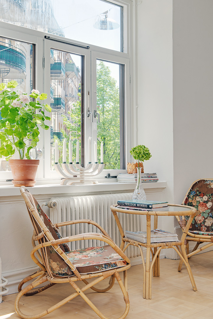 Decoration At Window Creative Decoration At Swedish Apartment Window Seat Area Applied Rattan Chairs And Coffee Table Designs Apartments  Stylish Swedish Interior Style Apartment With Wooden Furniture Accents