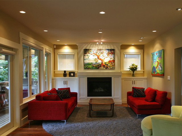 Living Room Wall Creative Living Room With Paint Wall Under The Red Sofas That Match Table Above The Fur Rug Decor Decoration Vibrant Red Sofas Inspirations To Give Your Living Room A Trendy