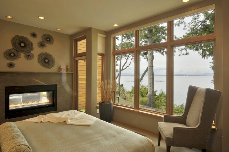 Wall Mural Gas Creative Wall Mural Above Modern Gas Fireplace In Master Bedroom Peaceful Ocean View From Sunset Point House Dream Homes  Sustainable Contemporary Home With Wood And Stained Glass Facade