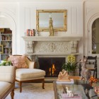 Living Room And Delightful Living Room With Chairs And Glass Table Beside The Fireplace Mantels Showing The Fire View Decoration Sophisticated Fireplace Mantel Decoration For Cozy Home Interiors