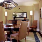Dinning Room Modern Distinct Dining Room Design With Modern Lamp Shades And Brown Chairs Feat Wooden Table In Circle Pattern Decoration 20 Creative Modern Lamp Shades For Attractive Modern Interiors