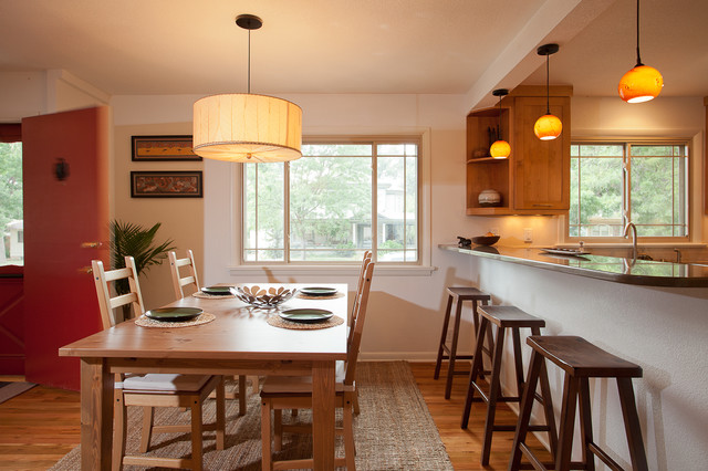 Dinning Room Wooden Distinct Dining Room Design With Wooden Table And Chairs Also And The Drum Lamp Shade Turn On Make The Room More Bright Decoration  15 Drum Chandelier Lamp Shades In Your Sleek And Elegant Interiors