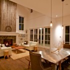 Living And Design Distinct Living And Dining Room Design Under The Pendant Lamps And The Fireplace Mantel Shelves Beside The Storage Decor Decoration Functional Modern Home With Fireplace Mantel Shelves And Creative Lightings