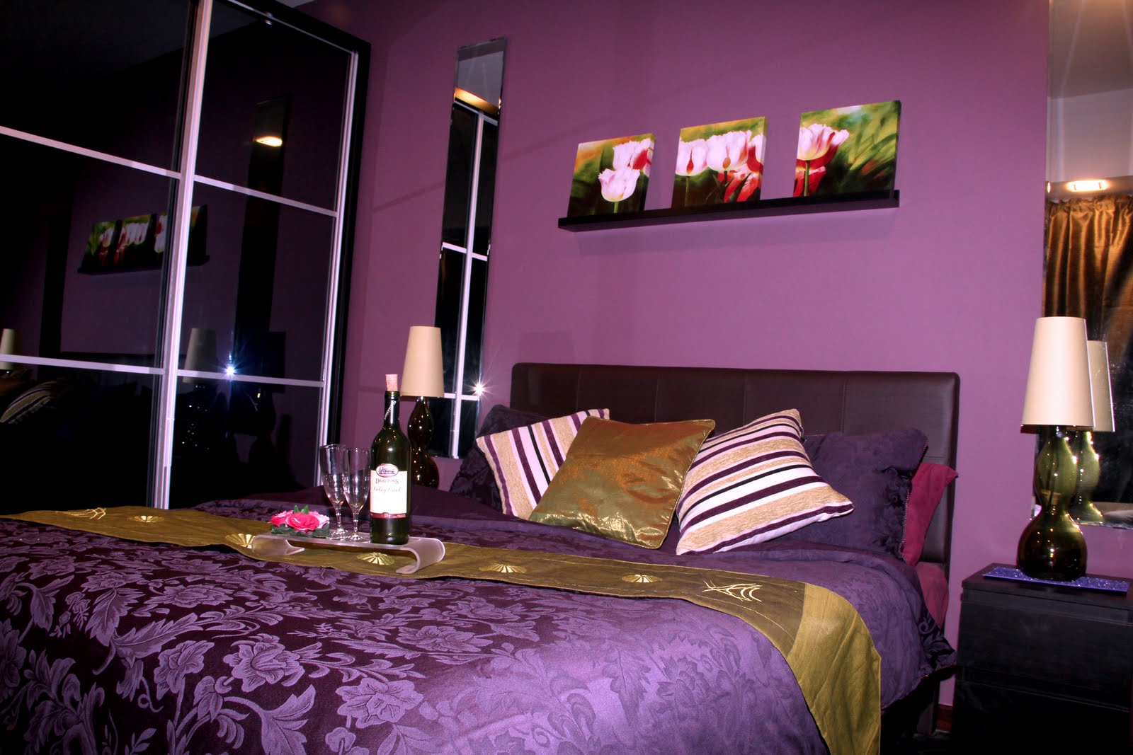 Purple Bedroom For Dramatic Purple Bedroom Ideas Applied For Simple And Minimalist Bedroom Paint Equipped With Amazing Table Lamp And Wall Art Decorations Bedroom  26 Bewitching Purple Bedroom Design For Comfort Decoration Ideas