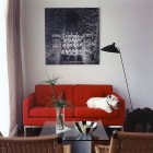 Living Room Tufted Eclectic Living Room Involved Red Tufted Red Sofa With Glass Living Desk And Black Curved Standing Lamp Beside It Decoration 20 Vibrant And Bright Red Sofas For Chic Living Room With Personality