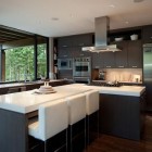 Kitchen Bar And Elaborate Kitchen Bar In Grey And White Color Combined With White Chairs In The Luxury Compass Pointe House Decoration Amazing Modern Rustic Home With Warm And Contemporary Interior Style