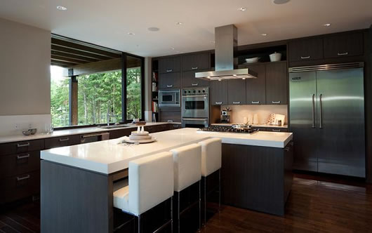 Kitchen Bar And Elaborate Kitchen Bar In Grey And White Color Combined With White Chairs In The Luxury Compass Pointe House Decoration  Amazing Modern Rustic Home With Warm And Contemporary Interior Style