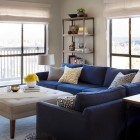 Blue Sofas Coffe Elegant Blue Sofas Facing White Coffee Table Feat Beauty Planter And Glass Windows Giving Outside View Furniture Cool Blue Sofas Generate Breezy Impression In Your Living Room