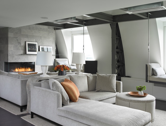 Contemporary Living Fireplace Elegant Contemporary Living Room Furnished Fireplace On Gray Tiled Wall Involved Gray Chaise Sofa And Modular Desk Dream Homes Comfortable And Elegant Chaise Sofa For Corner Decorations