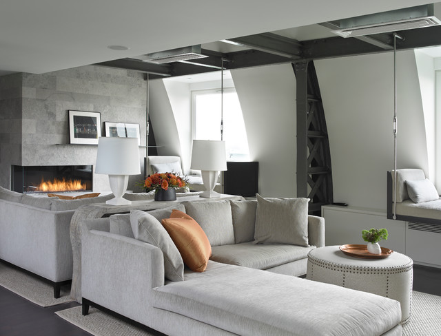 Contemporary Living Fireplace Elegant Contemporary Living Room Furnished Fireplace On Gray Tiled Wall Involved Gray Chaise Sofa And Modular Desk Dream Homes  Comfortable And Elegant Chaise Sofa For Corner Decorations