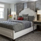 Gray Tufted Installed Elegant Gray Tufted Duvet Set Installed In Contemporary Bedroom With Wooden Ladder In Corner Room In White Painting Bedroom Cool And Lovely Bedroom Designs With Creative Duvet Covers