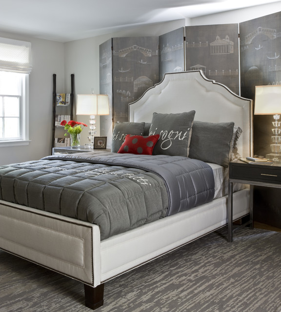 Gray Tufted Installed Elegant Gray Tufted Duvet Set Installed In Contemporary Bedroom With Wooden Ladder In Corner Room In White Painting Bedroom  Cool And Lovely Bedroom Designs With Creative Duvet Covers