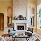 Living Room Glass Elegant Living Room Design With Glass Table Beside The Fireplace Mantel Kits And Glass Wall Opened And Giving Fresh Area Fireplace Elegant Fireplace Mantel Kits For Chic Living Room And Dining Rooms