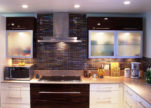 Mosaic Tiled Idea Elegant Mosaic Tiled Kitchen Backsplash Idea To Match And Hit White Black Cabinetry With Blurred Glass Door Idea Kitchens Cozy Kitchen Backsplash With Sleek Cabinet And Chic Kitchen Tools