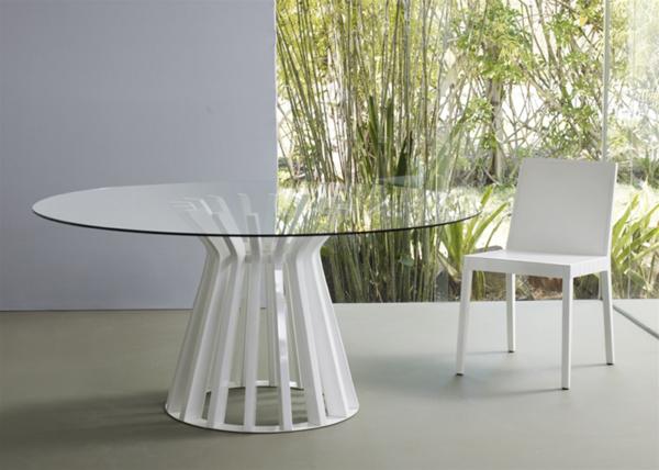 Round Glass Table Elegant Round Glass Dining Room Table Idea Designed With Unique White Lacquer Legs Completed With Chairs Furniture Beautiful Lacquer Furniture With Hip And Glossy Surface