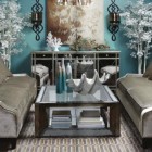 Turquoise Painted Enhancing Elegant Turquoise Painted Center Wall Enhancing The House Living Room With Grey Sofas And Mirrored Dresser Bedroom Outstanding Mirrored Furniture For Bedroom Decoration Ideas