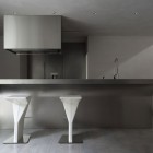 White Painted Couple Elegant White Painted Stools For Couple Placed In External Side Of House Of Silence Parallel Kitchen In Grey Room Theme Dream Homes Sophisticated Modern Japanese Home With Concrete Construction Of Shiga Prefecture