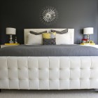 White Tufted Grey Elegant White Tufted Bed Foot Board Grey Bed Cover Glaring Metallic Wall Art Small White Bedside Tables With Drum Table Lamps Bedroom 16 Masculine Bedrooms Ideas For Men's And Decoration Tips