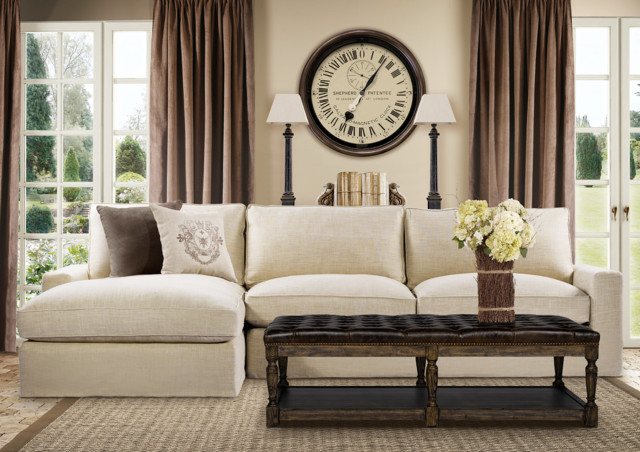 Eclectic Family With Enchanting Eclectic Family Room Design With White Colored Soft Small Sectional Sofa And Brown Wooden Table Furniture Cozy And Beautiful Sectional Sofa To Decorate Small Space Room