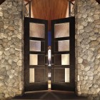 Entrance Design Villa Enchanting Entrance Design Of Oceanfront Villa Kamala With White Colored Wall Made From Stone Material And Black Door Made From Wooden Material Architecture Luminous Oceanfront Home With Magnificent Natural Views
