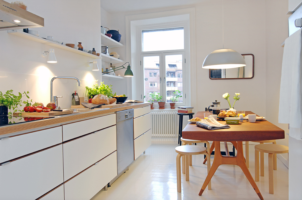 Kitchen Design Cabinet Enchanting Kitchen Design With White Cabinet Door Also Wooden Countertop At Swedish Apartment With Dining Nook Apartments Stylish Swedish Interior Style Apartment With Wooden Furniture Accents