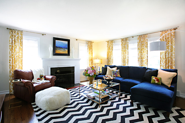 Living Room Sectional Enchanting Living Room Applied Blue Sectional Sofa And Glass Coffee Table On Striped Black And White Carpet Furniture Beautiful Blue Sectional Sofas To Making A Cozy And Comfortable Interiors