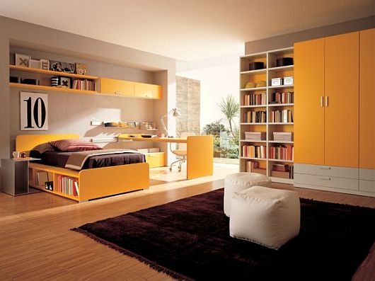 Orange Color In Engaging Orange Color Accents Applied In Teen Room Decor By Zalf With Wooden Storage Bedding Set And Big Closet Ideas Bedroom 12 Trendy Modern Teenage Bedroom Sets For Boys And Girls