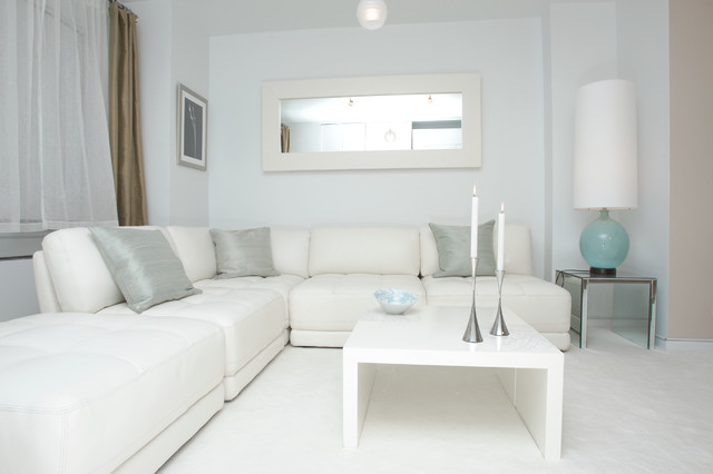 Contemporary Living White Excellent Contemporary Living Room With White Colored Leather Sectional Sofa And White Table Made From Wooden Material Decoration  20 Brilliant Leather Sectional Sofas That Will Fit Stunningly Into Your Family Home