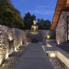 Outyard Landscape Oceanfront Excellent Courtyard Landscape Design Of Oceanfront Villa Kamala With Grey Colored Floor Made From Concrete Blocks And Big Statue Of Buddha Architecture Luminous Oceanfront Home With Magnificent Natural Views