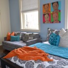 Eclectic Kids With Excellent Eclectic Kids Bedroom Design With Light Grey Colored Small Sofa And White Bed Linen Which Has Black Flower Motives Decoration Lovely And Small Sofa Furniture Examples For Your Inspiration