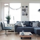 Eclectic Living With Excellent Eclectic Living Room Design With Blue Navy Colored Small Sectional Sofa And Soft Brown Wooden Low Table Furniture Cozy And Beautiful Sectional Sofa To Decorate Small Space Room